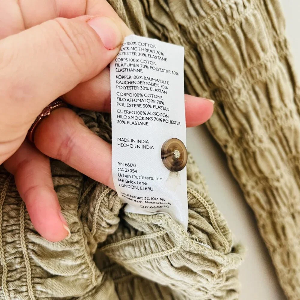Anthropologie Pilcro XS - S Green Olive Stretch Smocked Shacket Pockets‎ Button